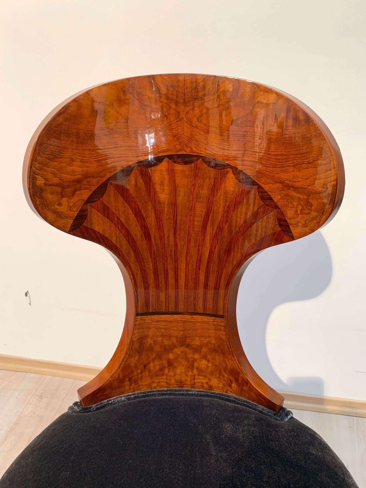 6931.0 Set Of Four Austrian Biedermeier Chairs, Ash Veneer, Grey Velvet, Circa 1890 photo