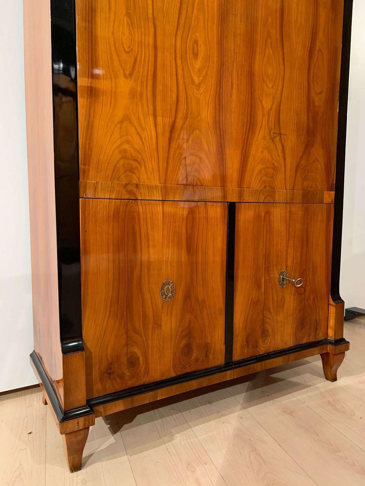 Biedermeier Secretaire, Cherry Veneer, Ebonized, Brass, South Germany Circa 1820 photo for sale