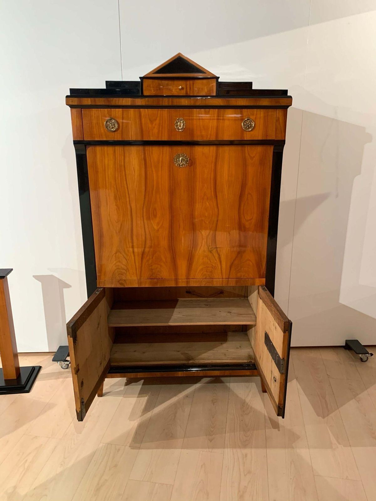 Biedermeier Secretaire, Cherry Veneer, Ebonized, Brass, South Germany Circa 1820 photo 11108.0