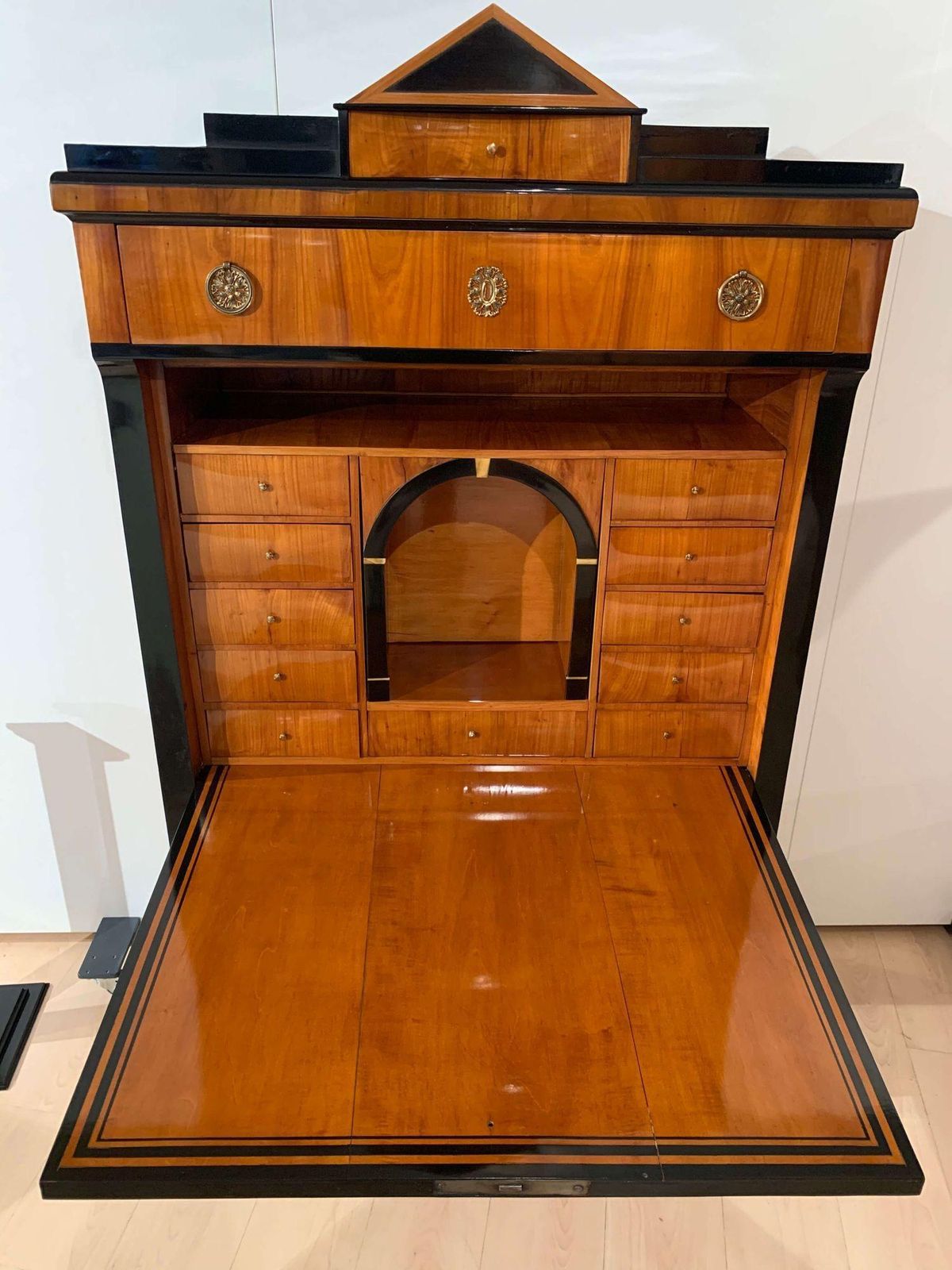 photo for sale Biedermeier Secretaire, Cherry Veneer, Ebonized, Brass, South Germany Circa 1820