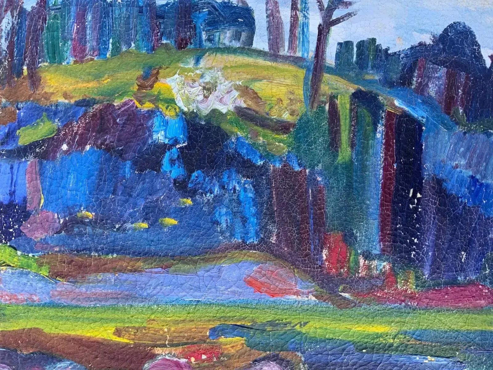 Modernist Vintage Oil Painting Landscape In Blue Signed By Wage Engstrom 1960s photo for sale