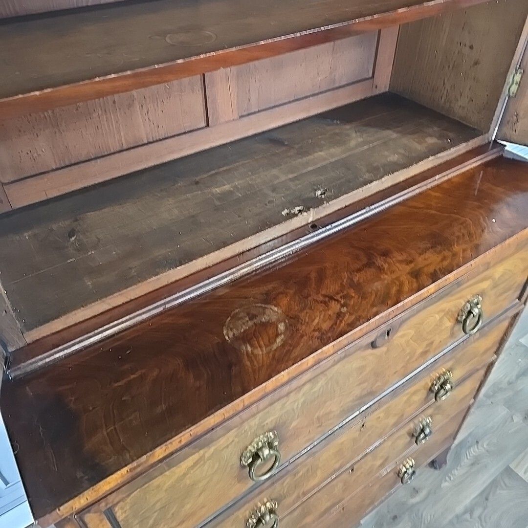 630.0 Antique Mahogany Library Bookcase Glazed Cabinet Secretaire Writing Desk Drawers photo