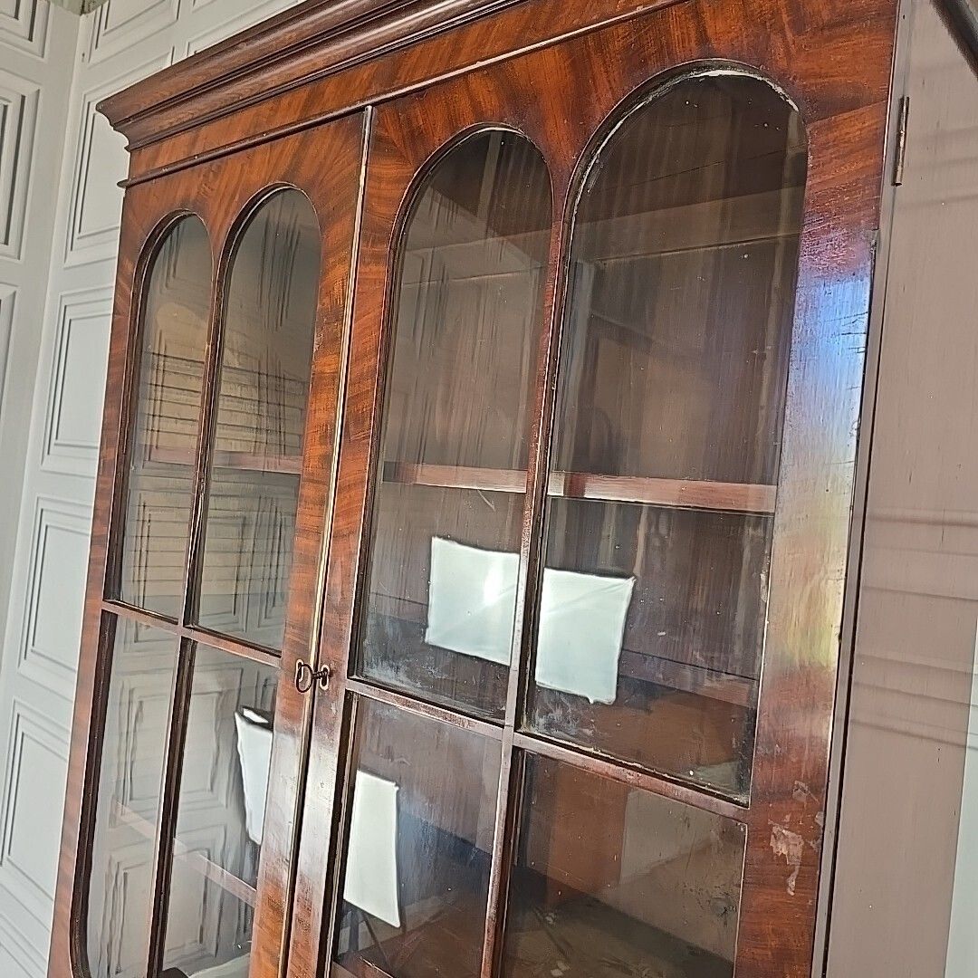 photo buy Antique Mahogany Library Bookcase Glazed Cabinet Secretaire Writing Desk Drawers