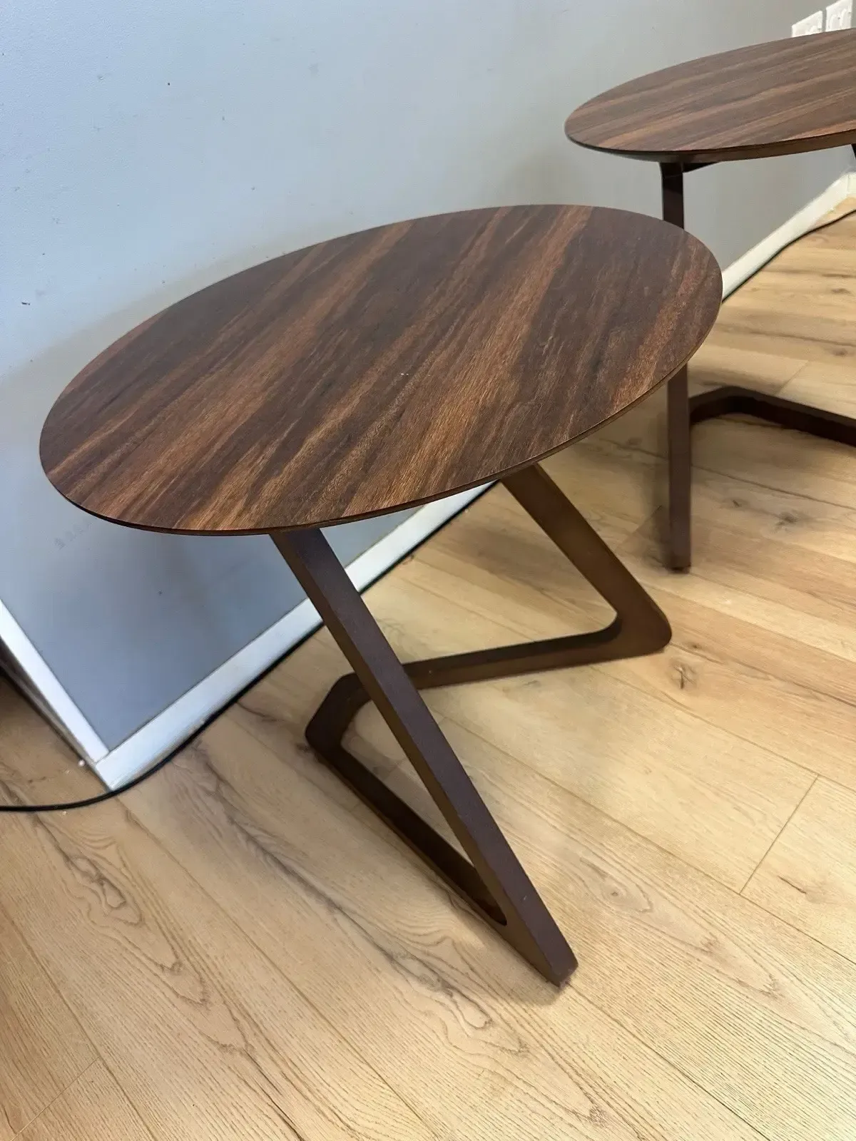 Pair Of Mid Century Modern Coffee Sidetable Walnut Effect Oval Retro Designer #1 photo Furniture