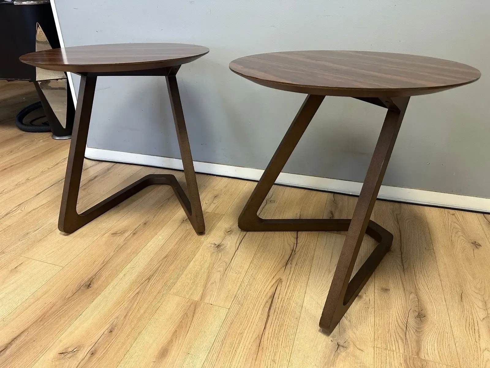 Pair Of Mid Century Modern Coffee Sidetable Walnut Effect Oval Retro Designer #1 photo vinterior