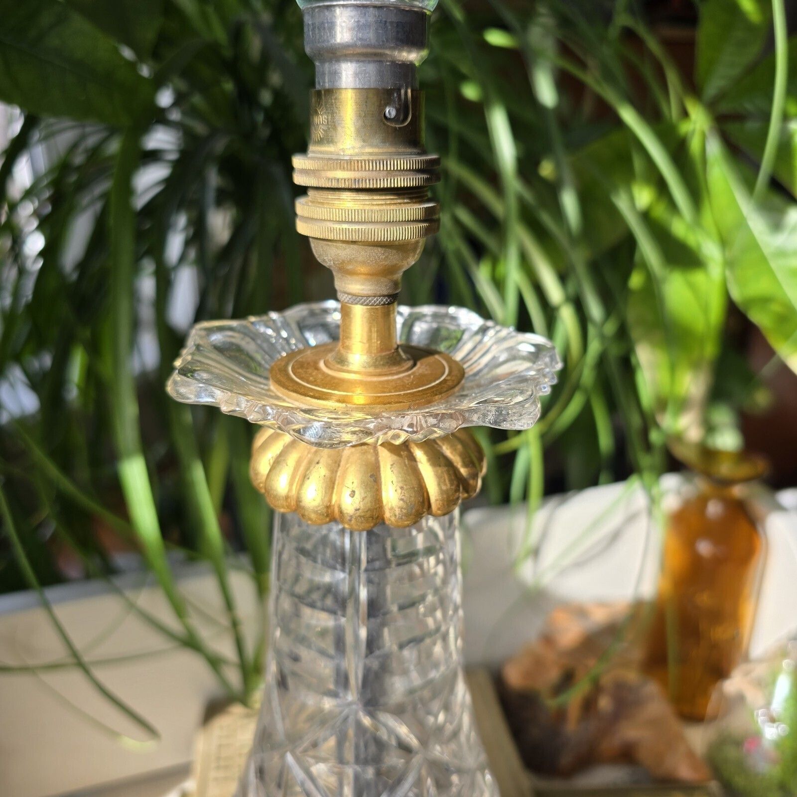 Vintage French Table Lamp Crystal Cut Onyx Marble Base Golden Details Rococo photo for sale