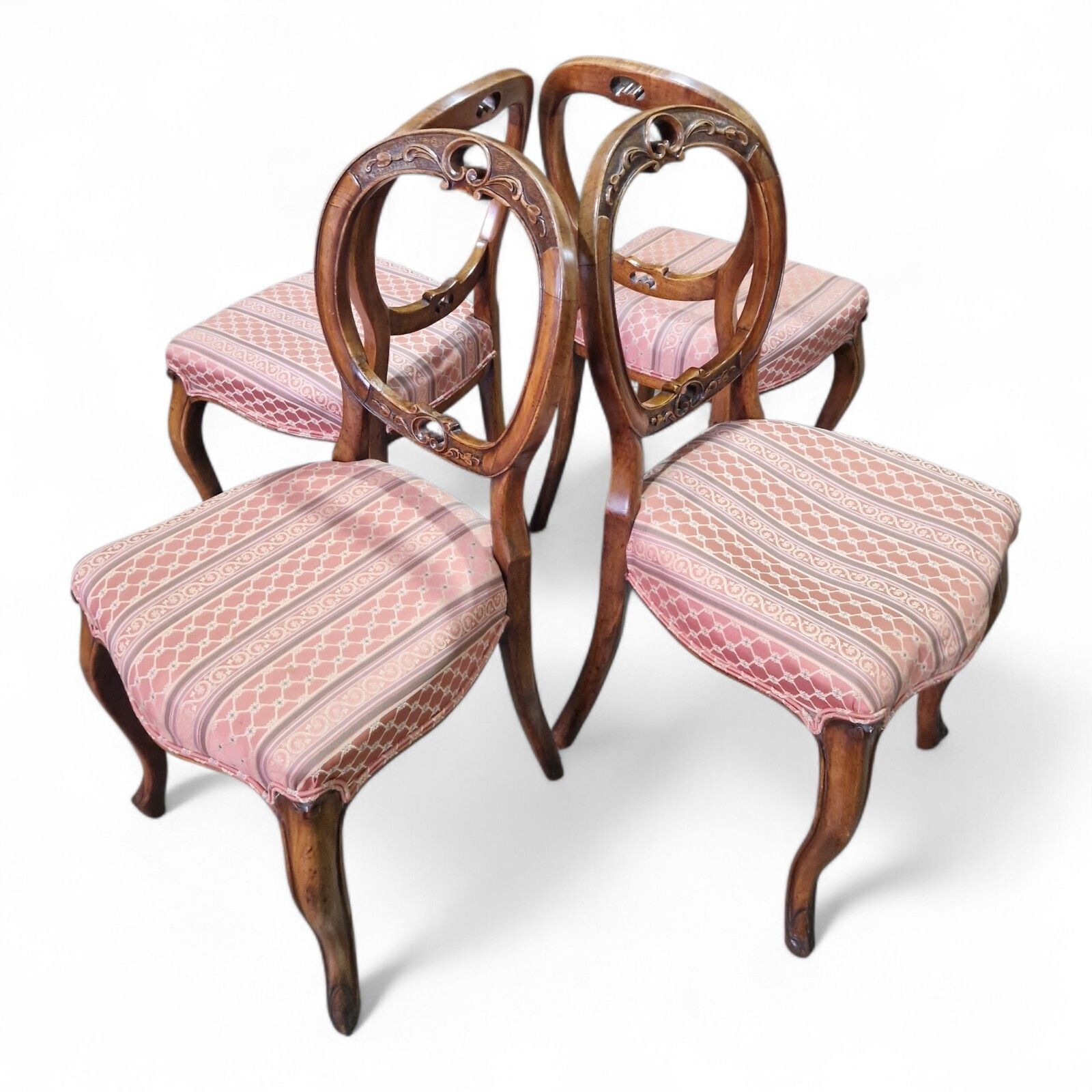 Victorian Walnut Balloon Back Chairs Set 4 Cabriole Legs Antique Carved Seating photo furniture