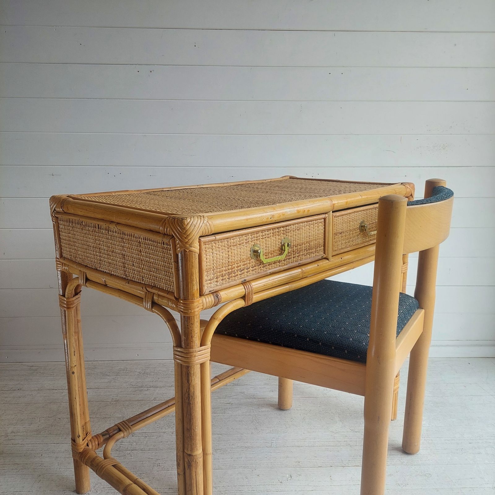 Mid Century Bamboo & Rattan Dressing Table Vintage Angraves Desk Console Table 70s photo furniture