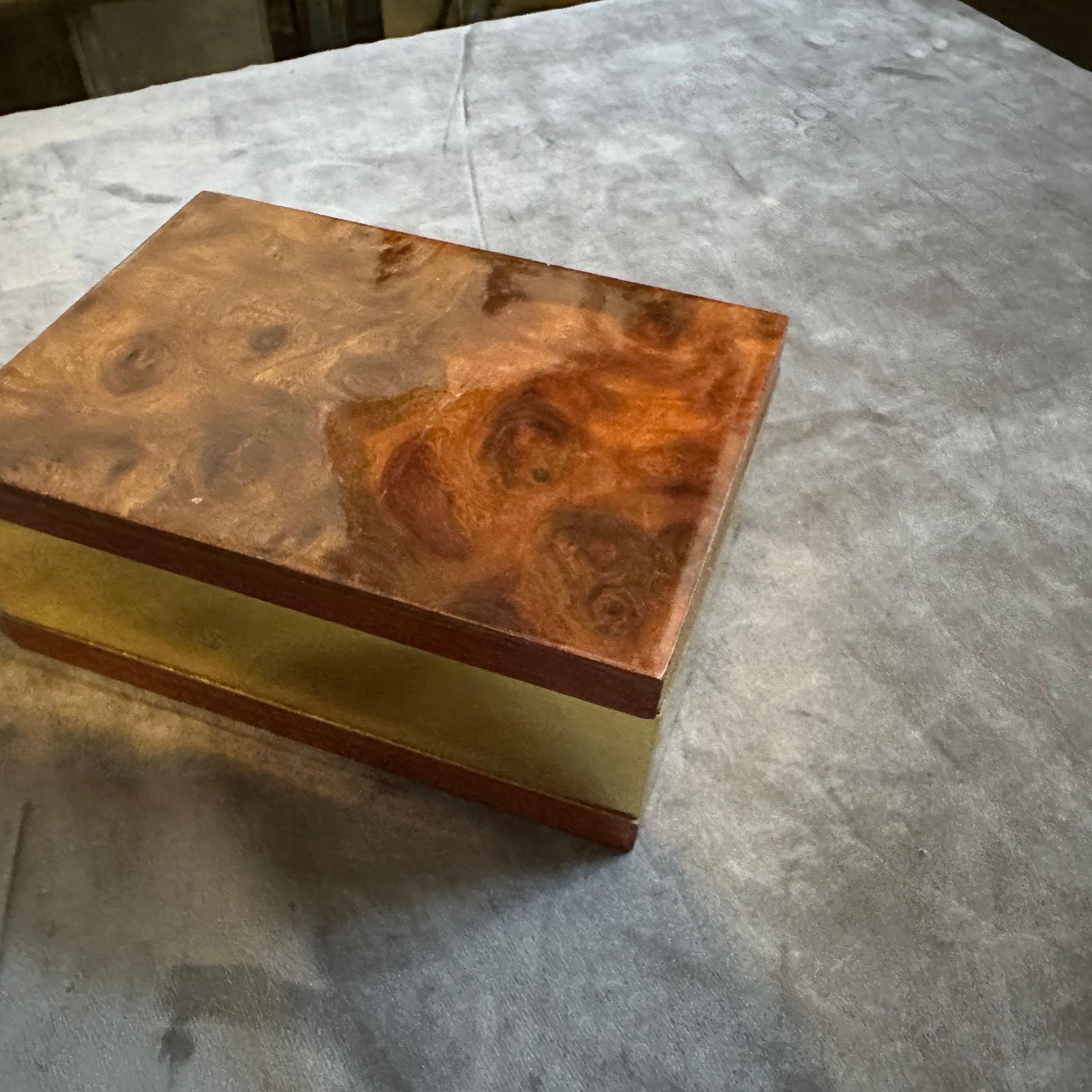 1970s Mid Century Modern Walnut Root And Gilt Metal Italian Luxury Box photo 611.0