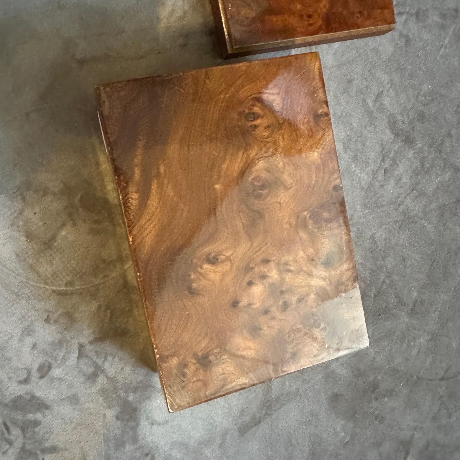 photo for sale 1970s Mid Century Modern Walnut Root And Gilt Metal Italian Luxury Box