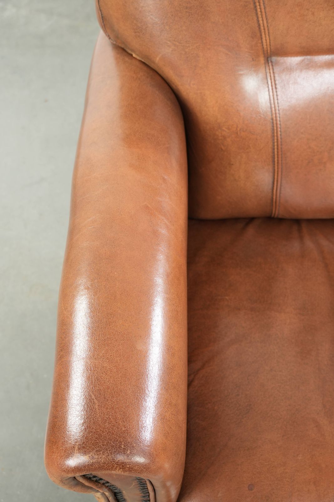 Beautiful, Stately Armchair In Good Condition, Made Of Sheepskin With A Refined Finish Featuring Decorative Nails. photo buy