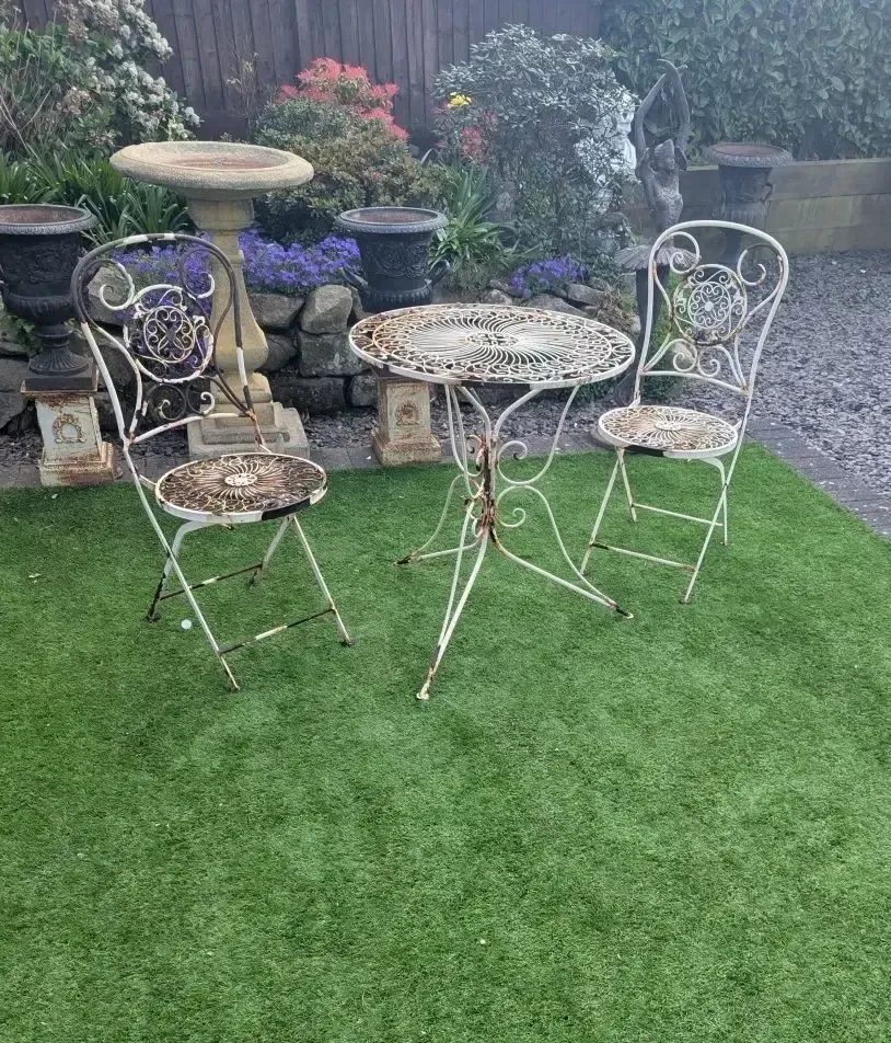French Style Metal Patio Set Scrolling Pierced Detail   Delivery Available 0300. photo vintage