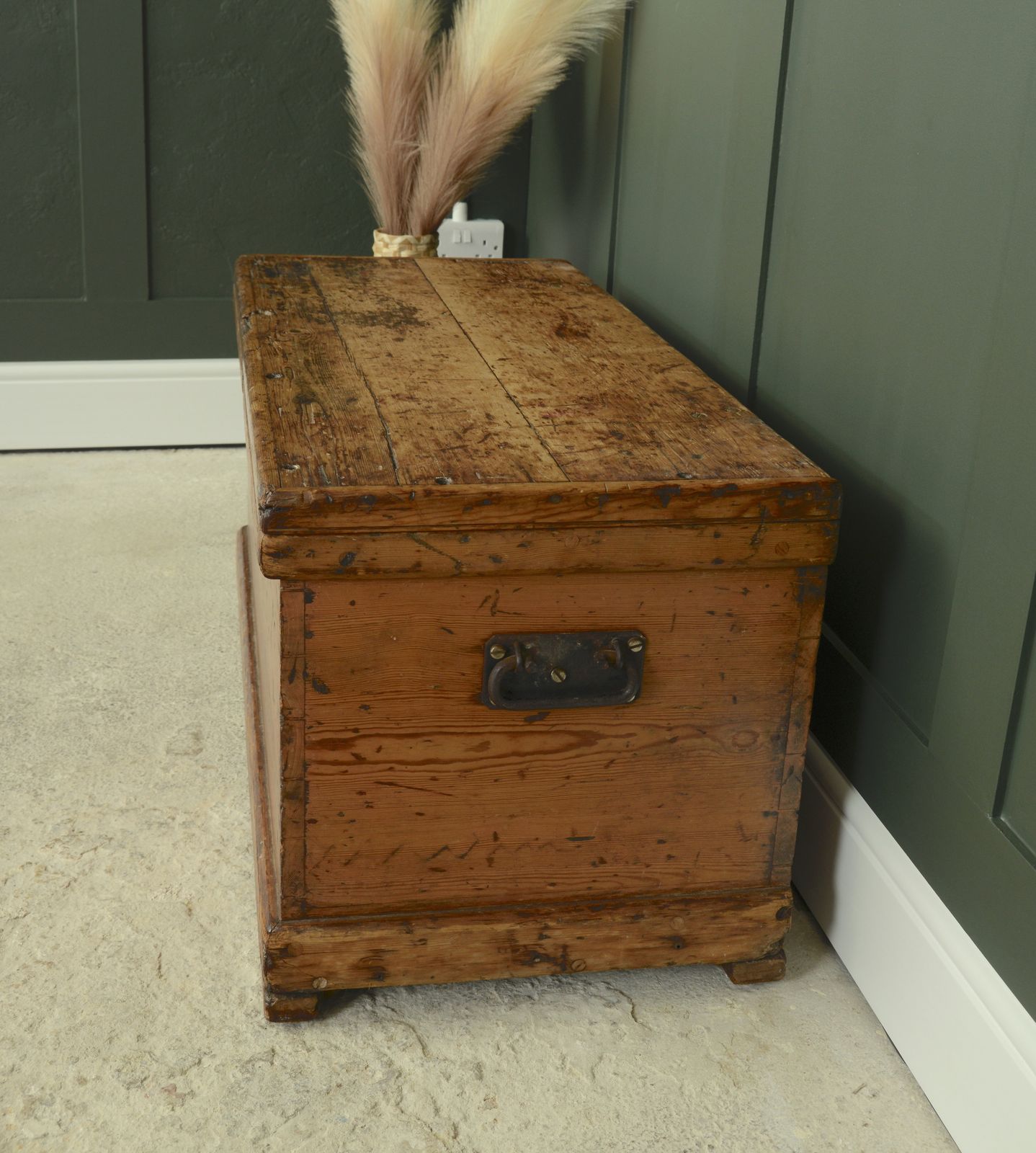 Antique Pine Trunk   Painted Ship photo 500.0