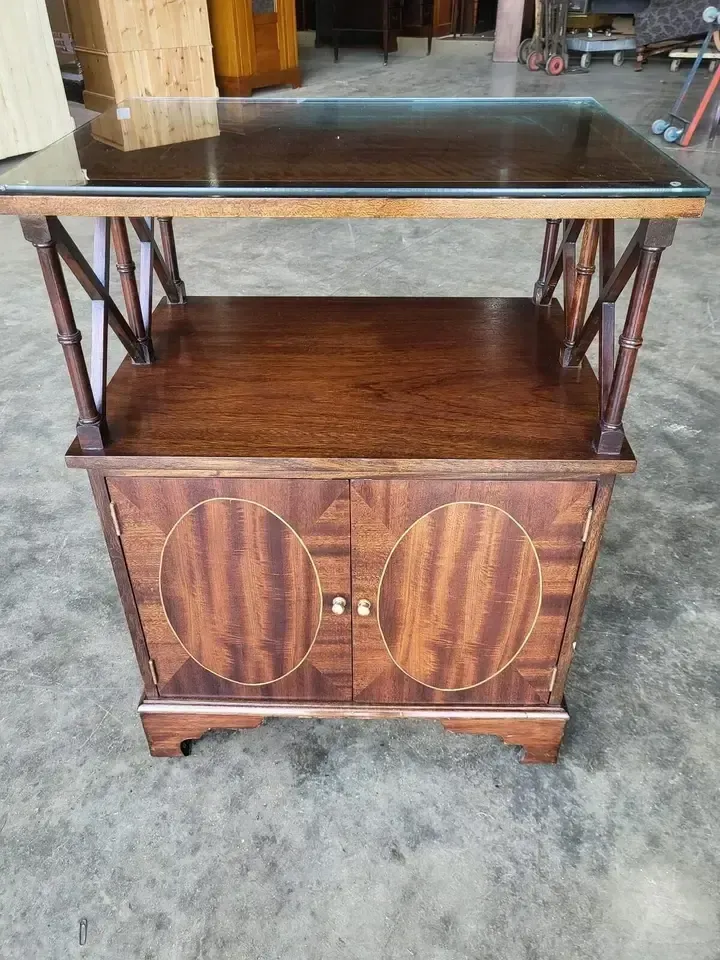 Antique Repro Mahogany 2 Tier Side End Cabinet Lamp Table photo furniture