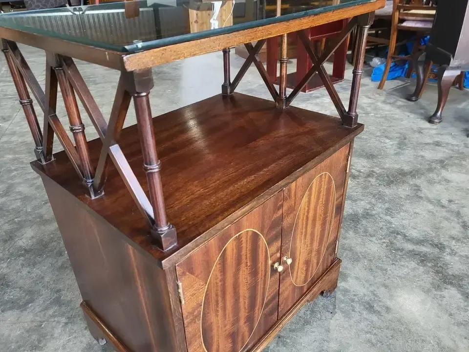 Antique Repro Mahogany 2 Tier Side End Cabinet Lamp Table photo buy
