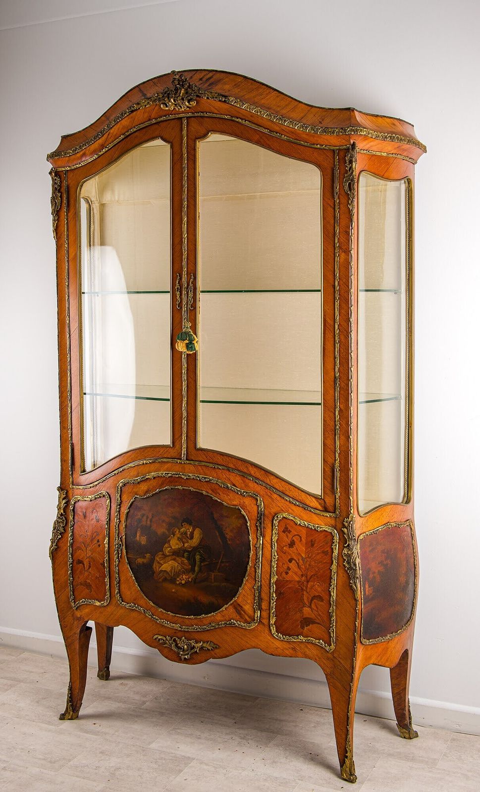 Antique French Kingwood Vernis Martin Vitrine Cabinet With Ormolu Mounts C.1880 photo for sale