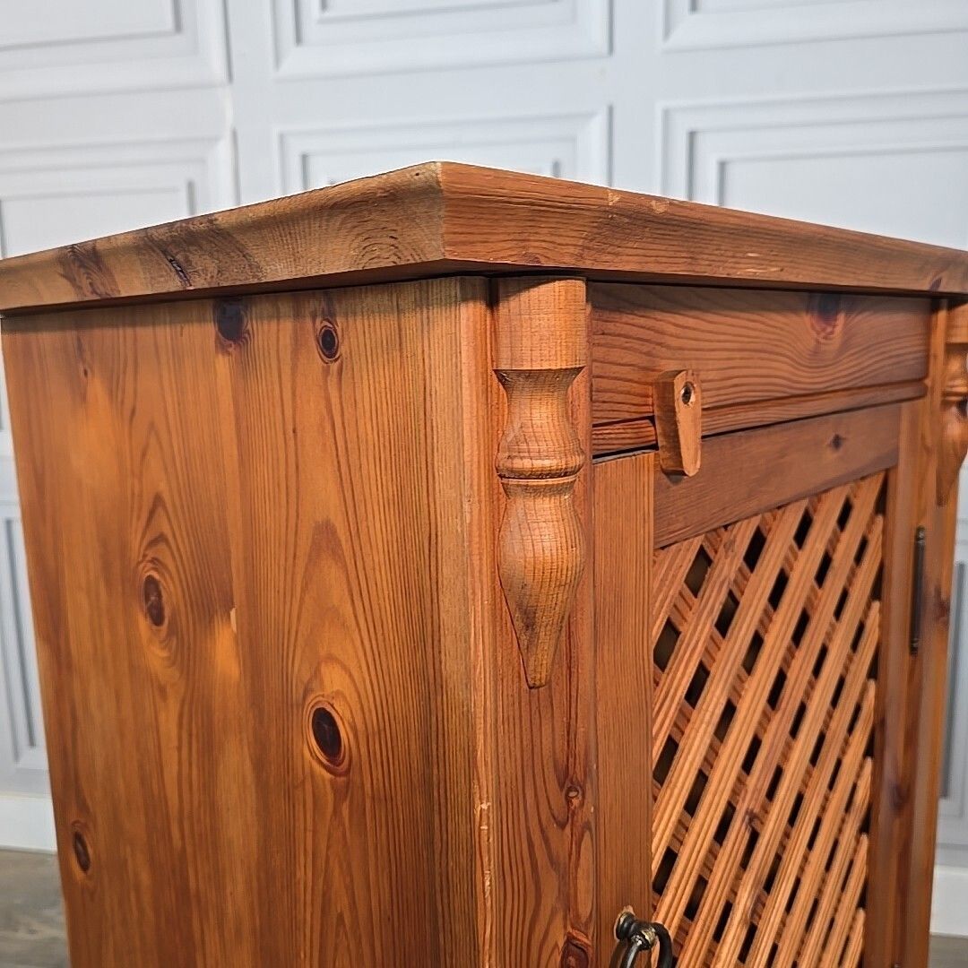 Vintage Pine Cabinet Cupboard Lattice Door Bedside Media Storage Unit Retro Wood photo Furniture