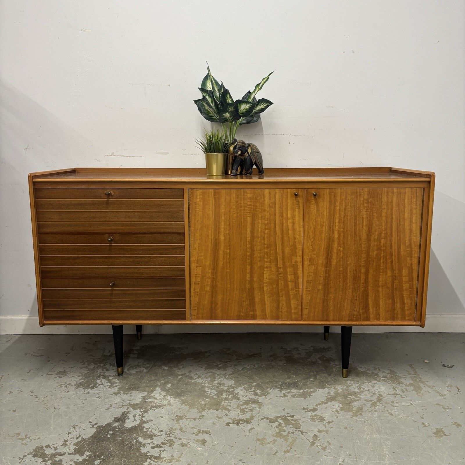 Mid Century Sideboard 1960s Vintage Cabinet With Drawers & Bar Storage