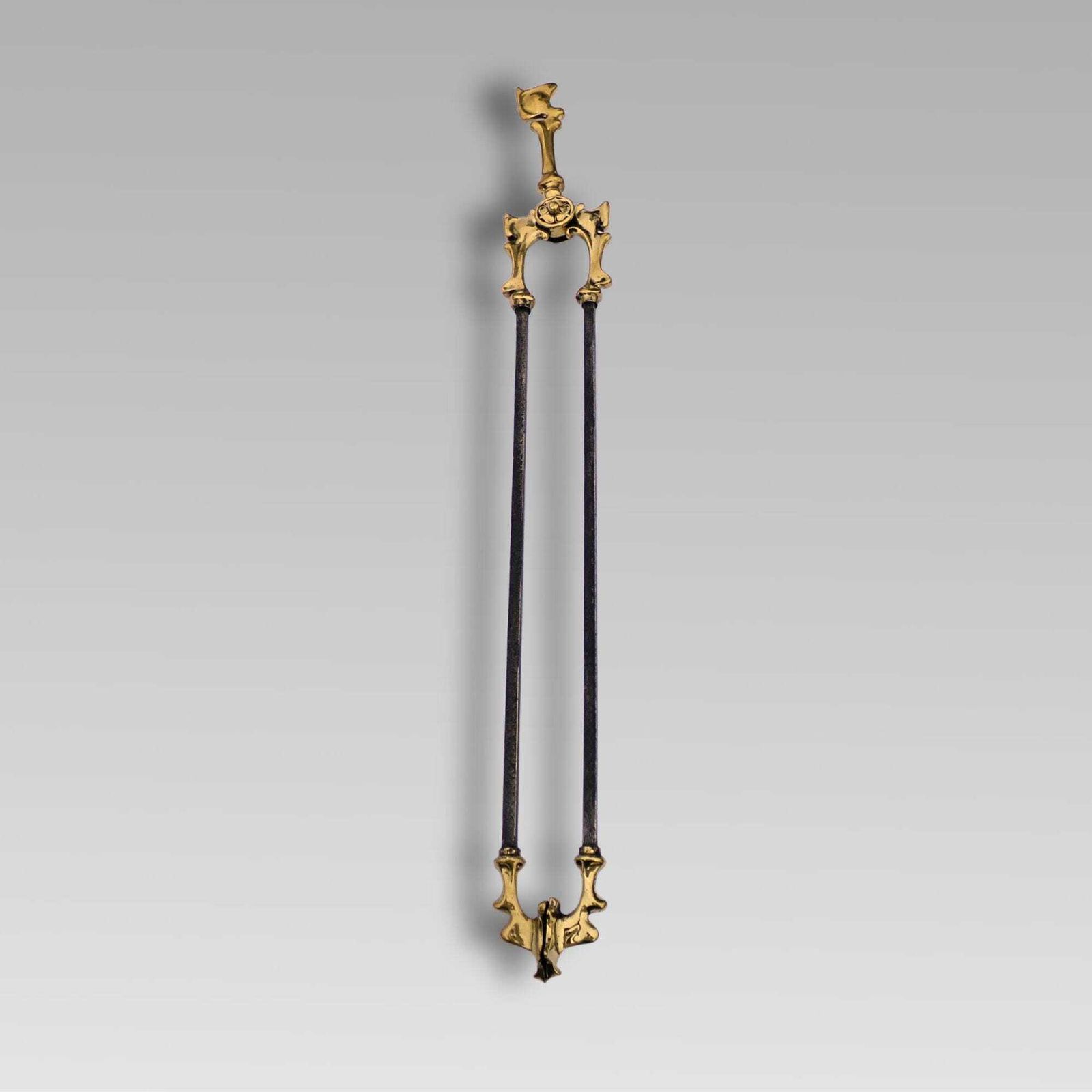 Home Fixtures Original Antique Polished Brass & Cast Iron 3 Pc Companion Set Fire Irons Tools photo