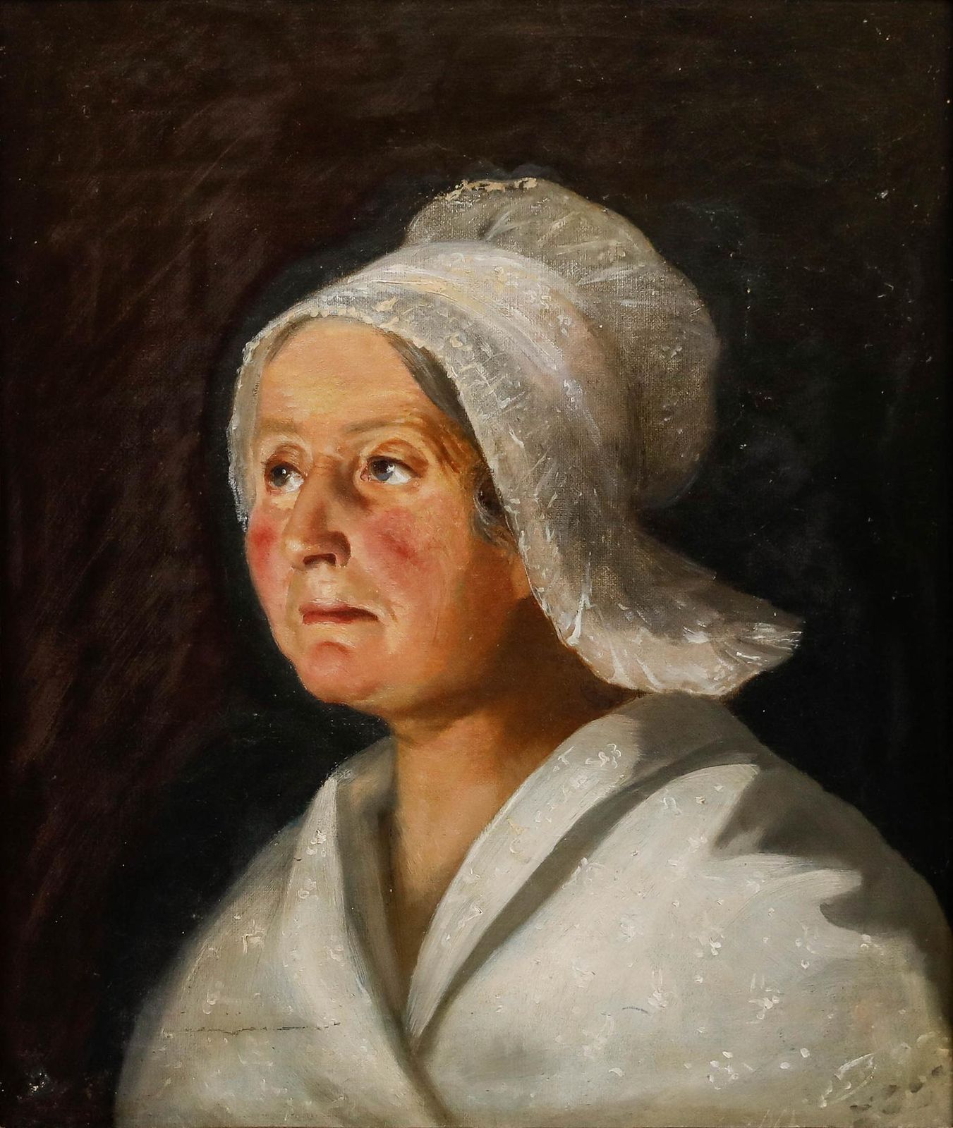 Framed 19th Century Oil   Portrait Of A Lady With A White Lace Bonnet photo furniture