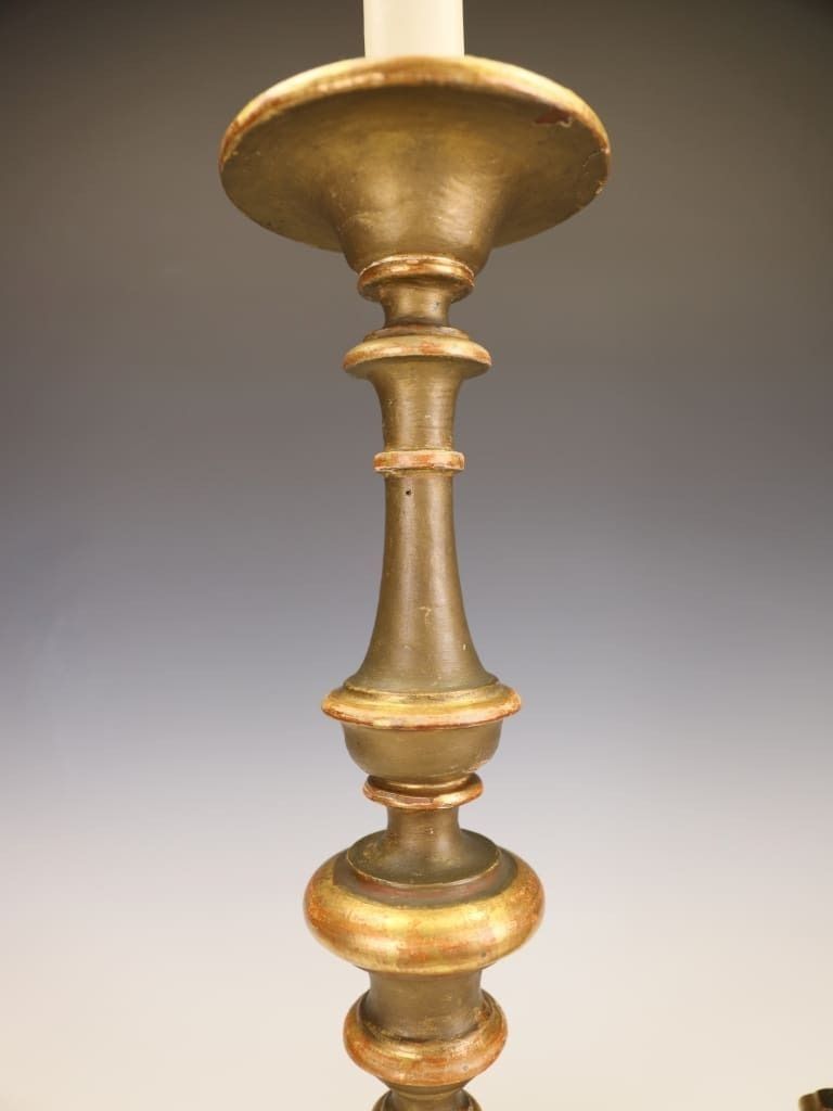 A Distinguished Pair Of 18th Century Giltwood & Polychrome Altarpiece Lamps photo vinterior