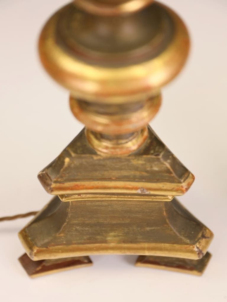 A Distinguished Pair Of 18th Century Giltwood & Polychrome Altarpiece Lamps photo vintage