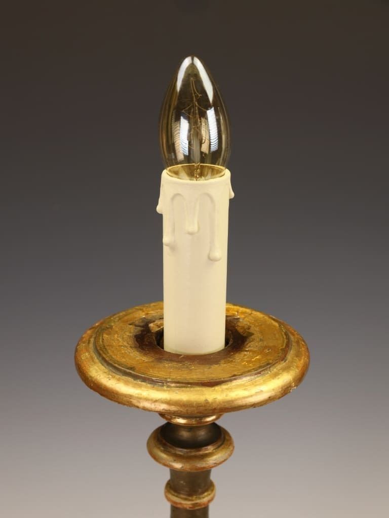 photo furniture A Distinguished Pair Of 18th Century Giltwood & Polychrome Altarpiece Lamps