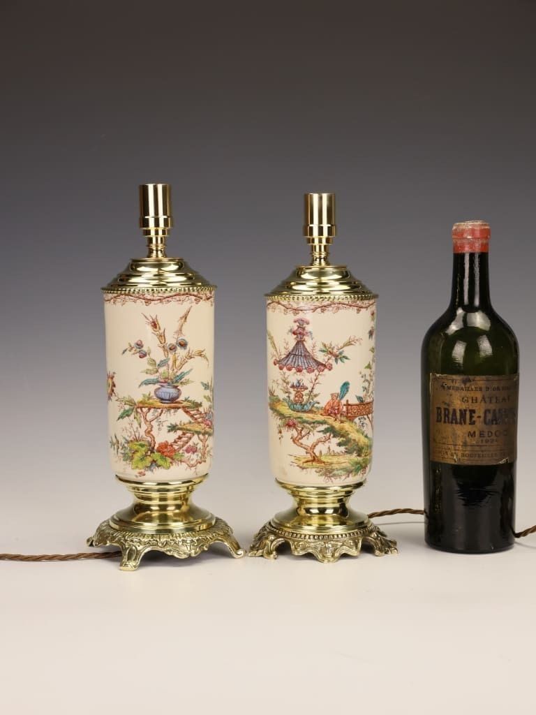 Exceptional Pair Of French Faience Table Lamps By Keller & Guérin, Lunéville, Circa 1900 photo for sale