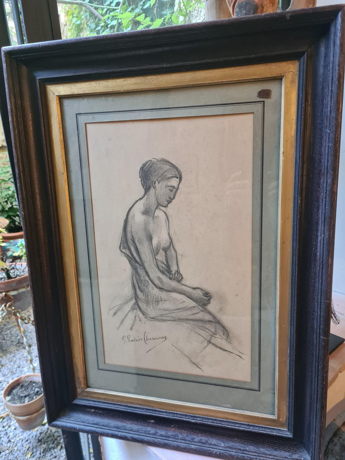 photo for sale 19th Century Academic Study Of Female Nude, Original Framed Charcoal Drawing