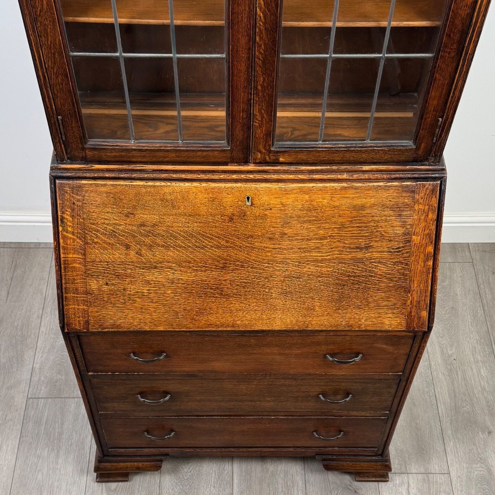 Furniture Antique 20th Century Edwardian Bureau Bookcase In Oak ( Af 5452 ) photo