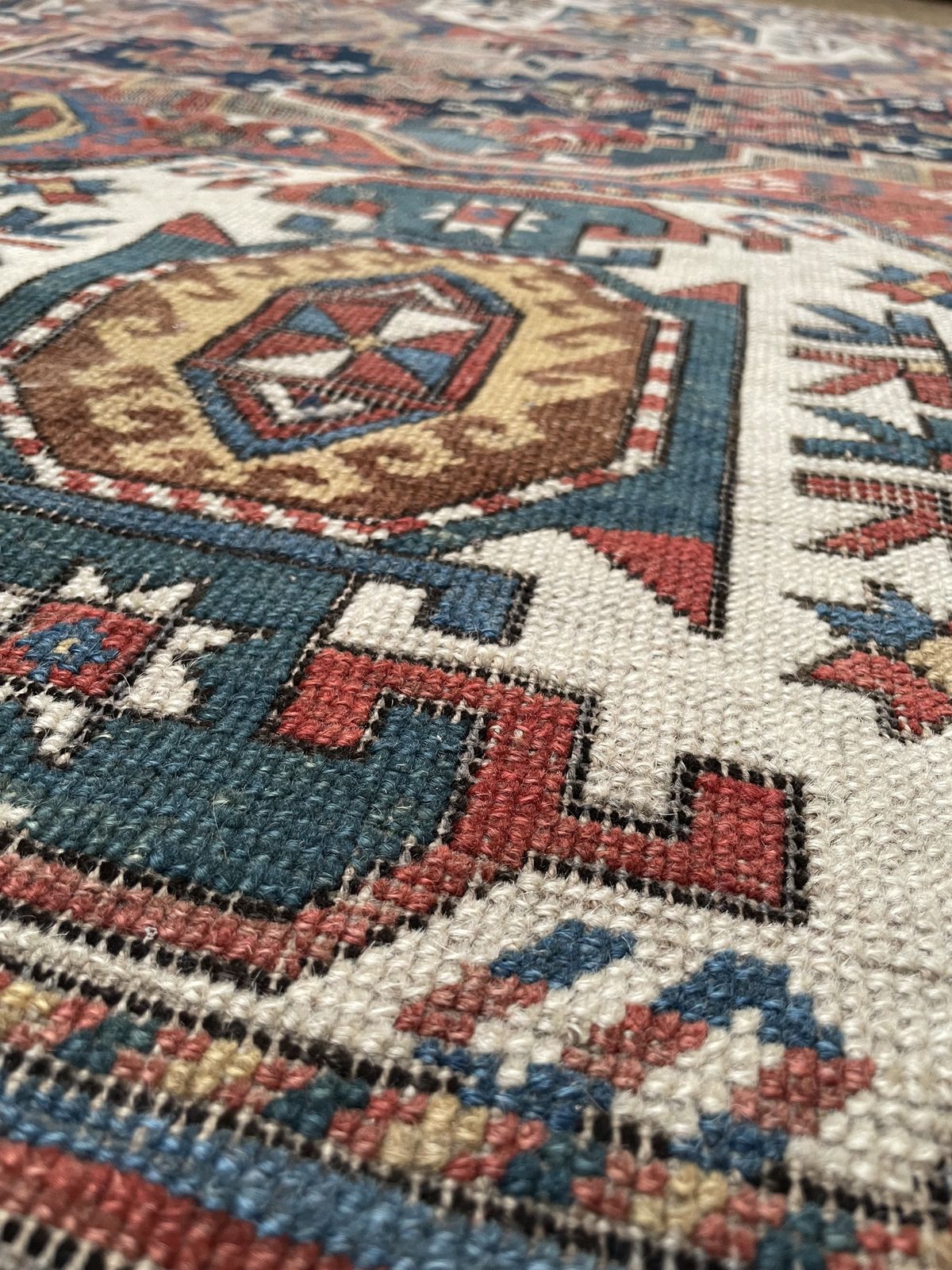 Antique Caucasian Triple Medallion Kazak Rug photo Textiles