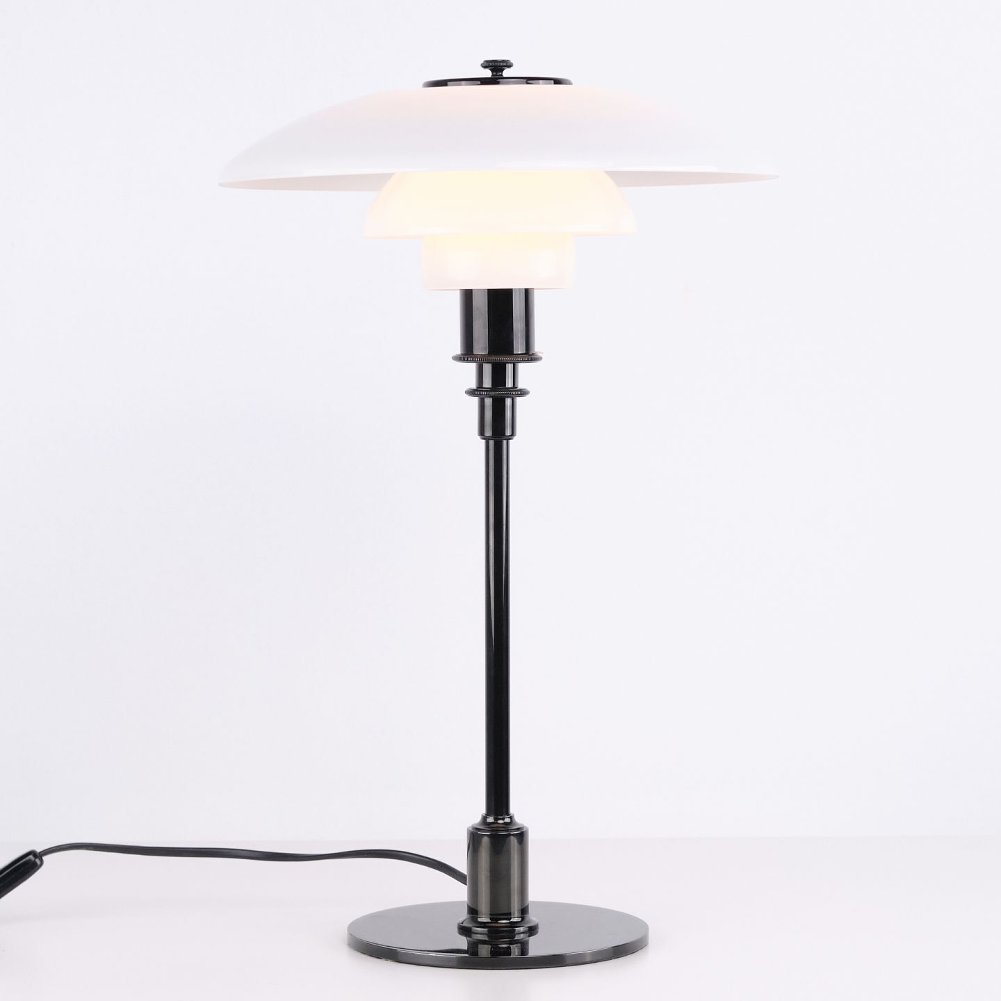 Poul Henningsen Table Lamp Model Ph 3/2 In Black Metallised Brass For Louis Poulsen.