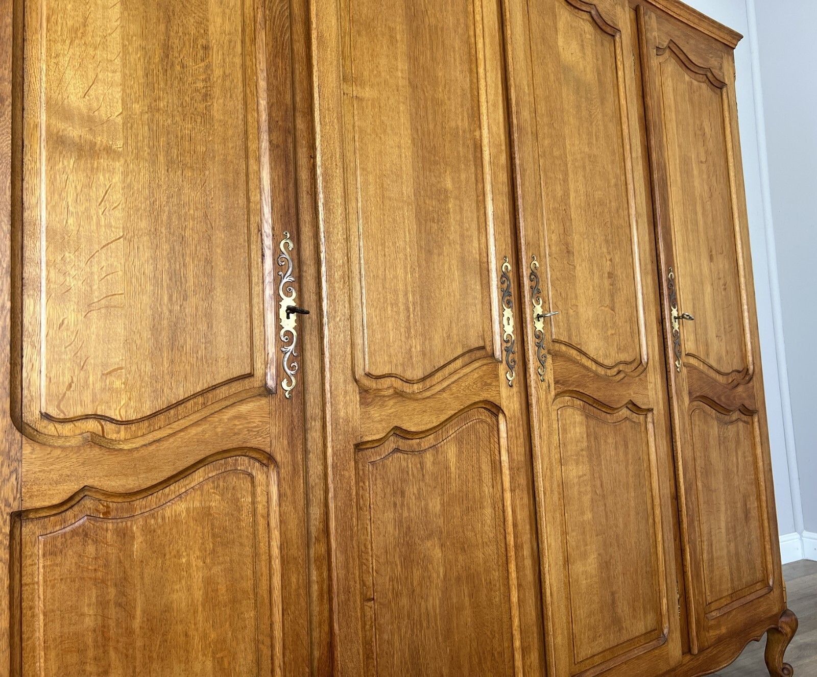 Wardrobe Vintage French Louis XVI Style Oak Four Door Carved Armoire Lot 4979. photo vintage