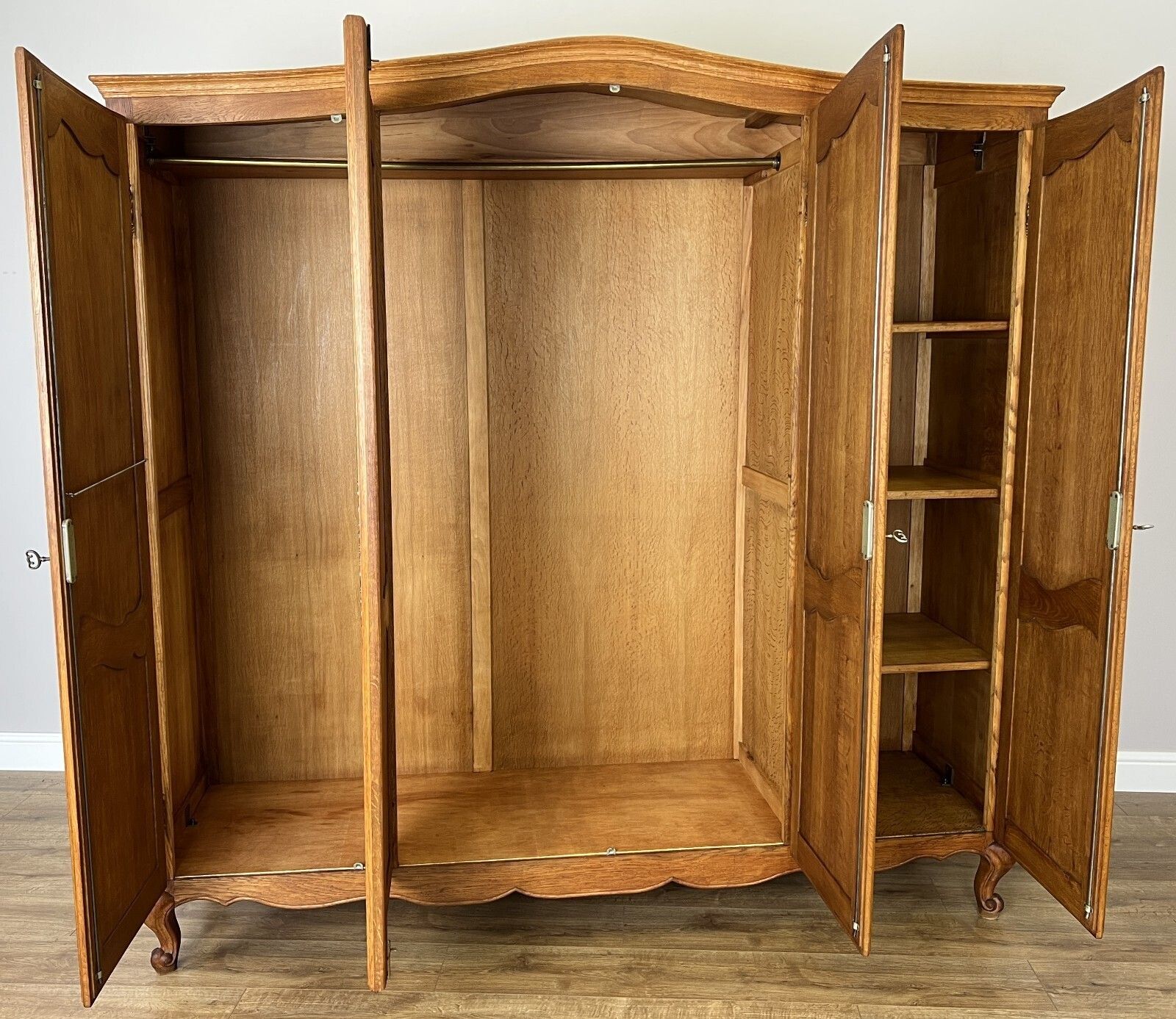 photo for sale Wardrobe Vintage French Louis XVI Style Oak Four Door Carved Armoire Lot 4979.