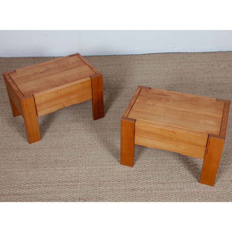 A Pair Of Bedside Tables In Solid Ash, French Craftsmanship From The 20th Century. photo furniture