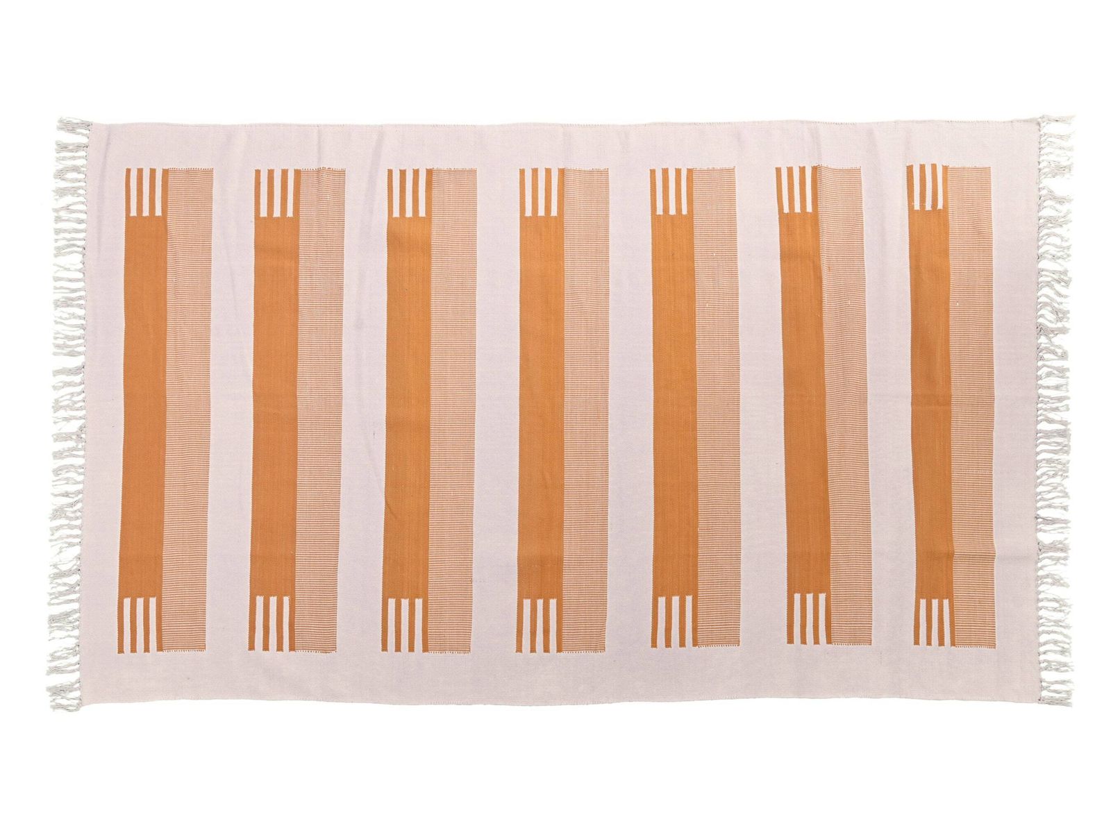 Handmade Brown Striped Dhurrie Rug: Scandinavian Kilim (9 X 12 Inc)
