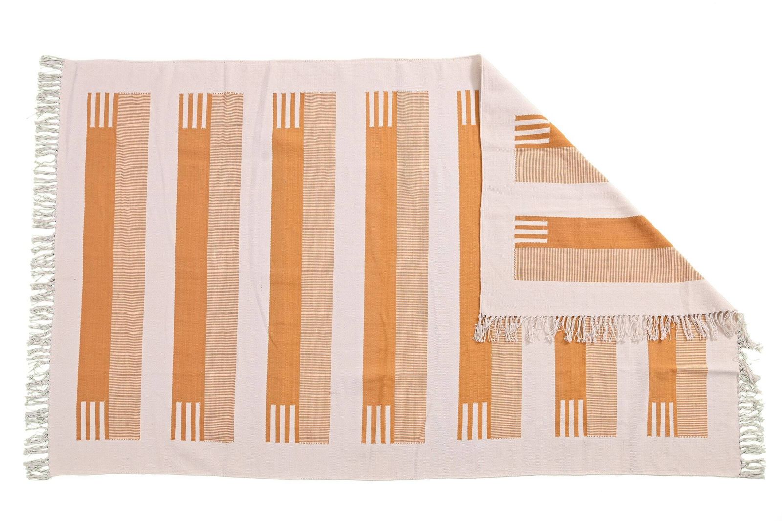 Handmade Brown Striped Dhurrie Rug: Scandinavian Kilim (9 X 12 Inc) photo vinterior