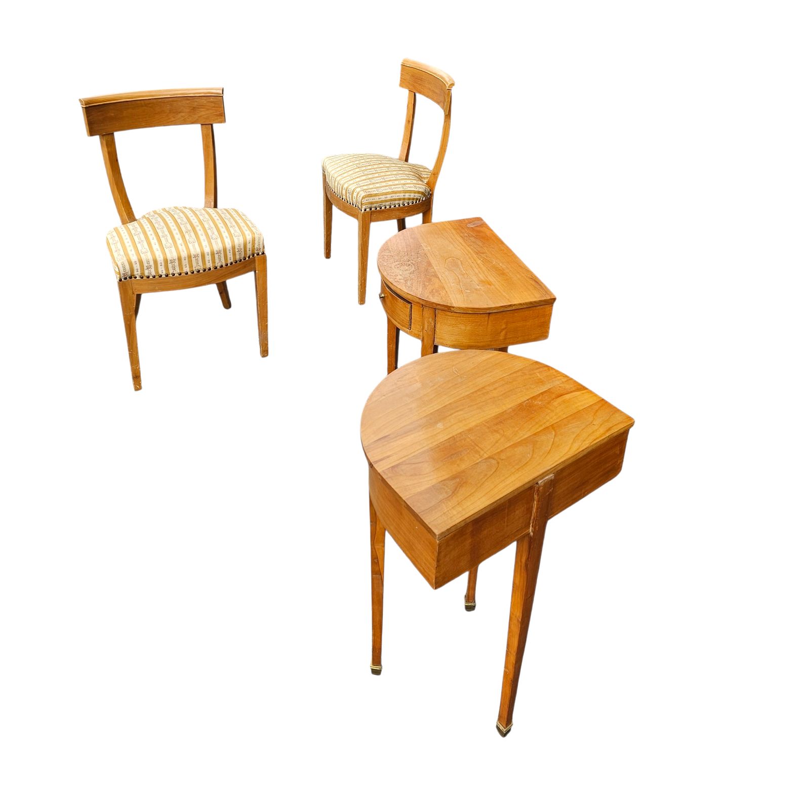 Furniture Matching Cherry Wood / Biedermeier Chairs / Sidetables Set / Tripot Console Table. photo