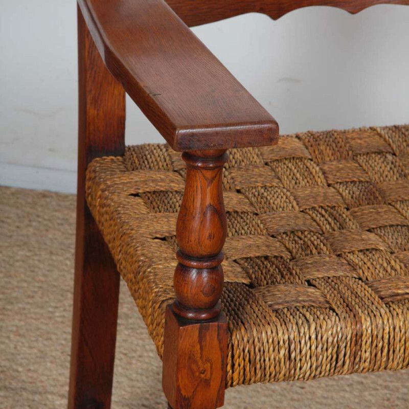 A Pair Of Armchairs In Oak And Rope, French Craftsmanship From The 1940s photo for sale