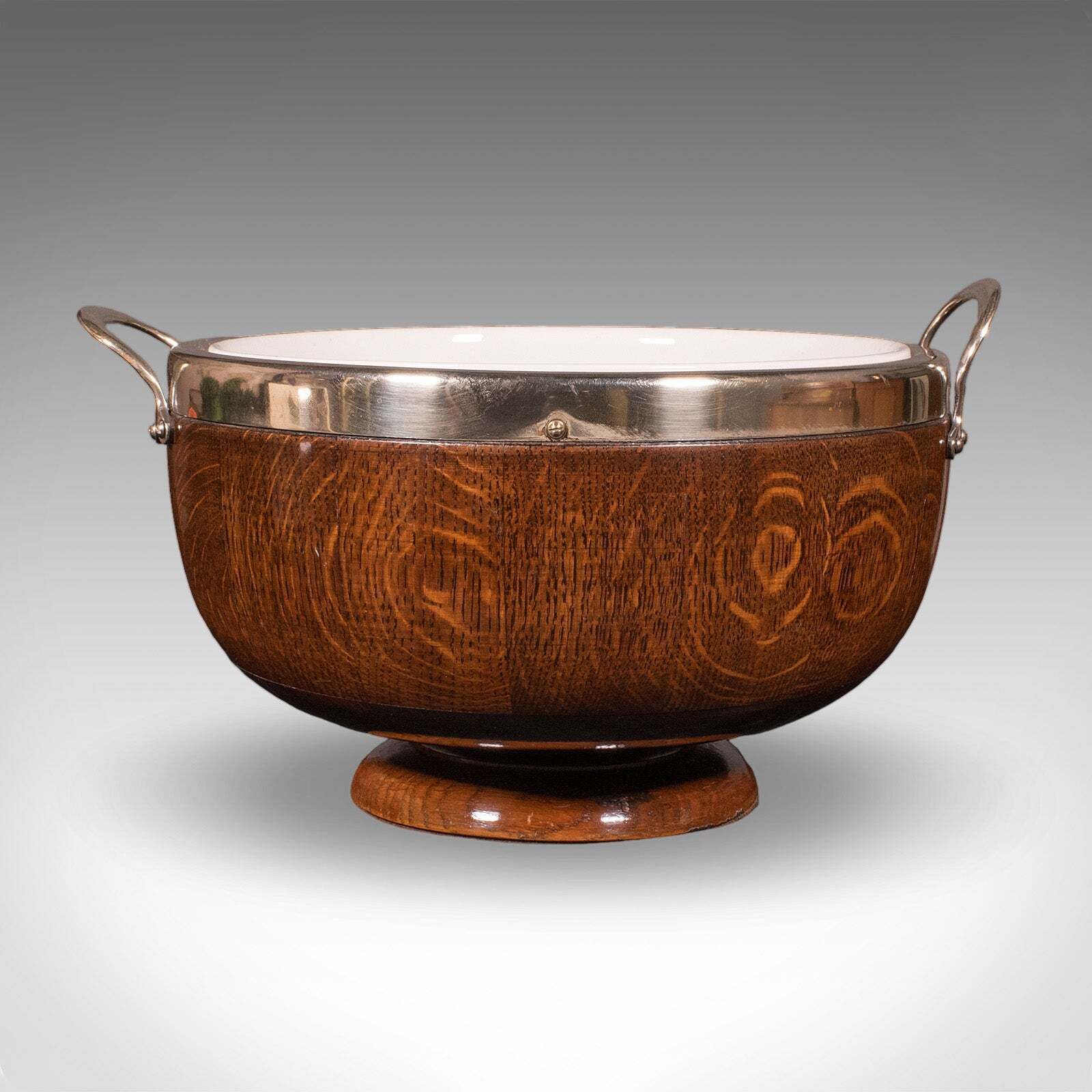 Antique Presentation Prize Bowl, English, Oak, Ceramic, Fruit Dish, Edwardian photo 912.0