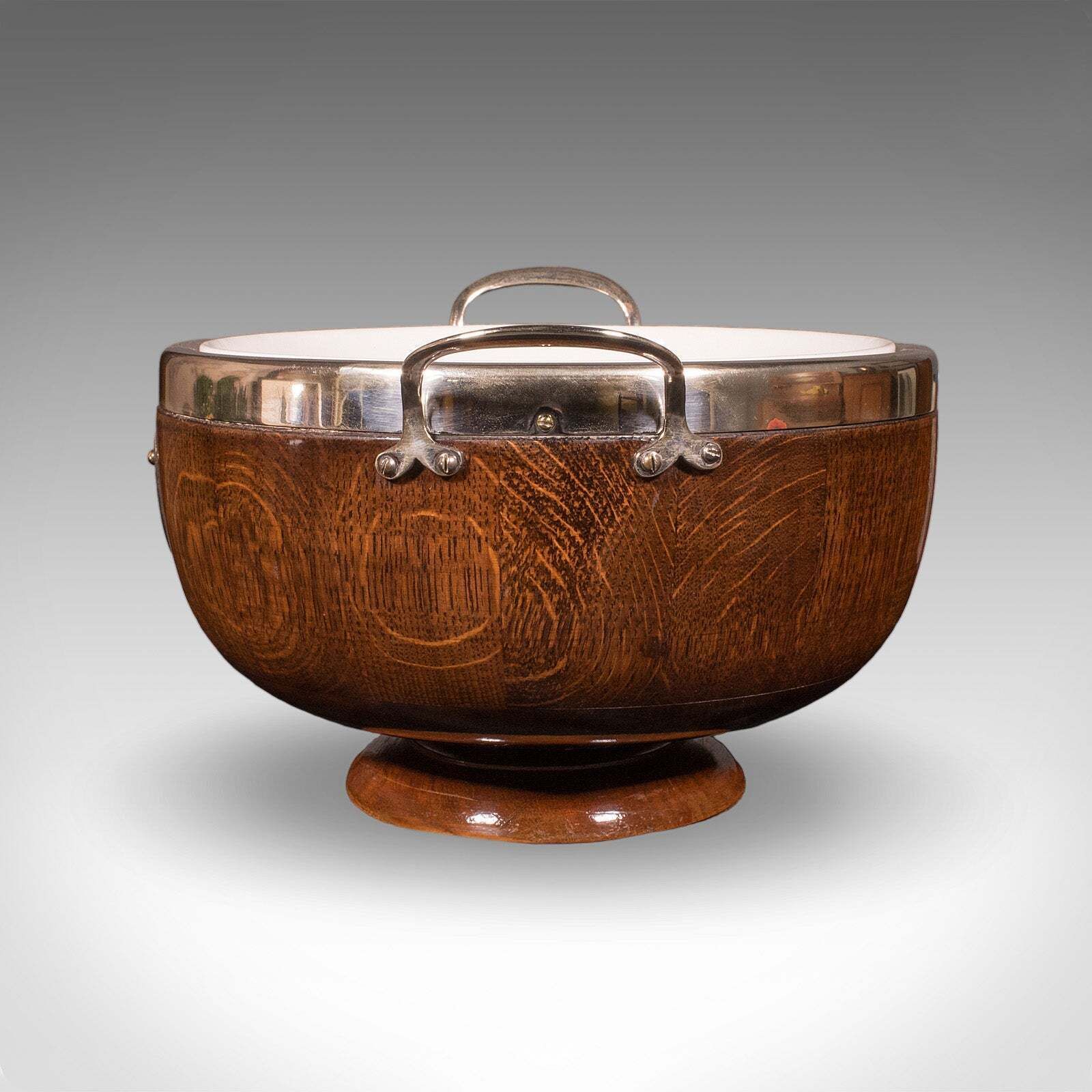 Antique Presentation Prize Bowl, English, Oak, Ceramic, Fruit Dish, Edwardian photo vinterior