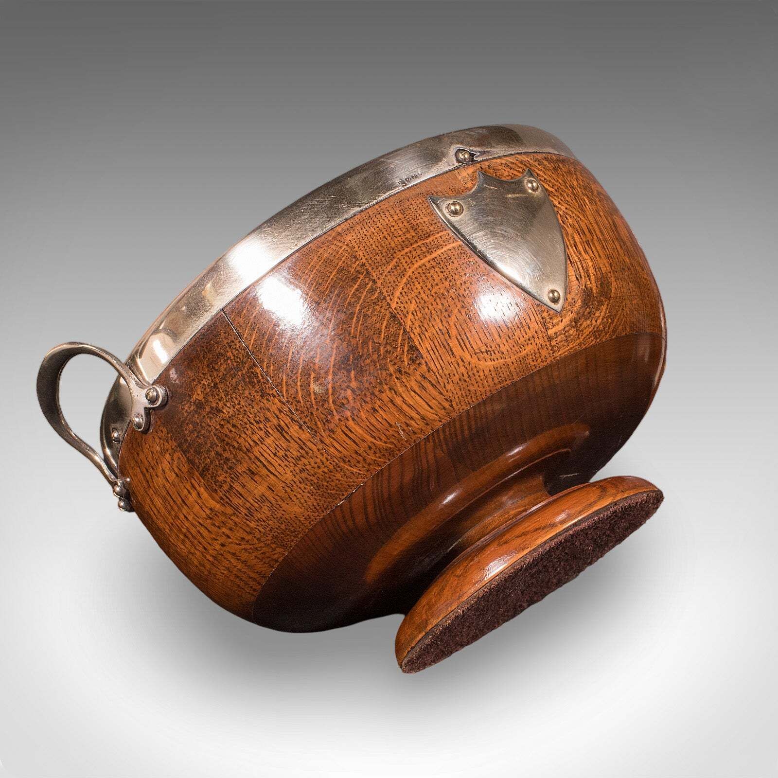 912.0 Antique Presentation Prize Bowl, English, Oak, Ceramic, Fruit Dish, Edwardian photo
