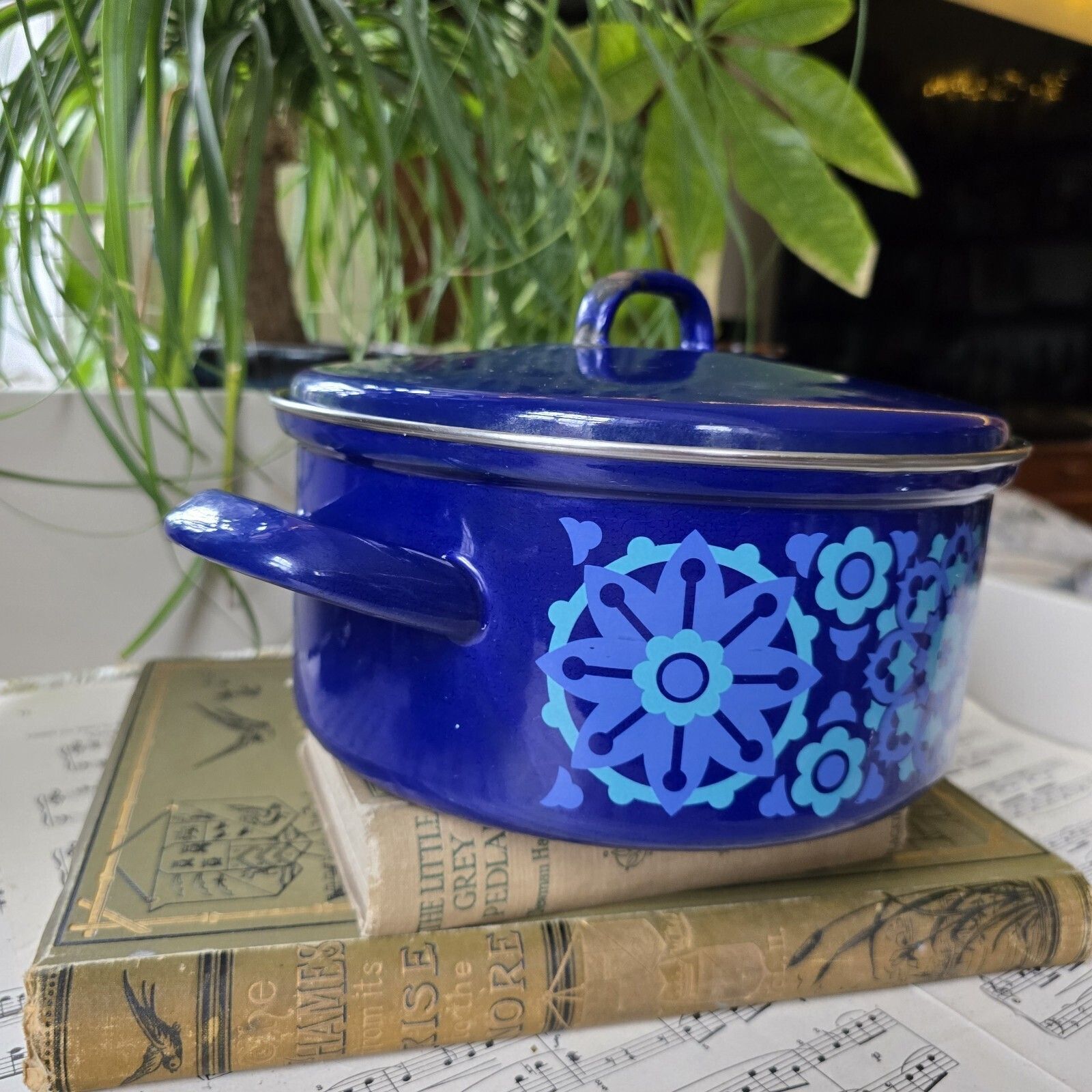 Vintage Ian Logan Salome Casserole Stock Pot Enamelware Flower Power 1960s Rare photo for sale