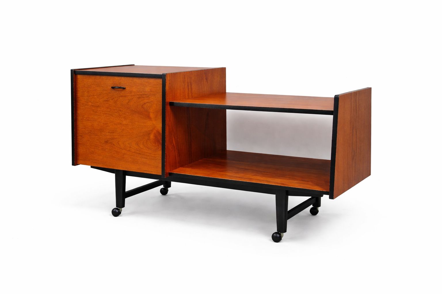 Refurbished Mid Century Modern Teak Record & Media Cabinet With Black Accents photo furniture