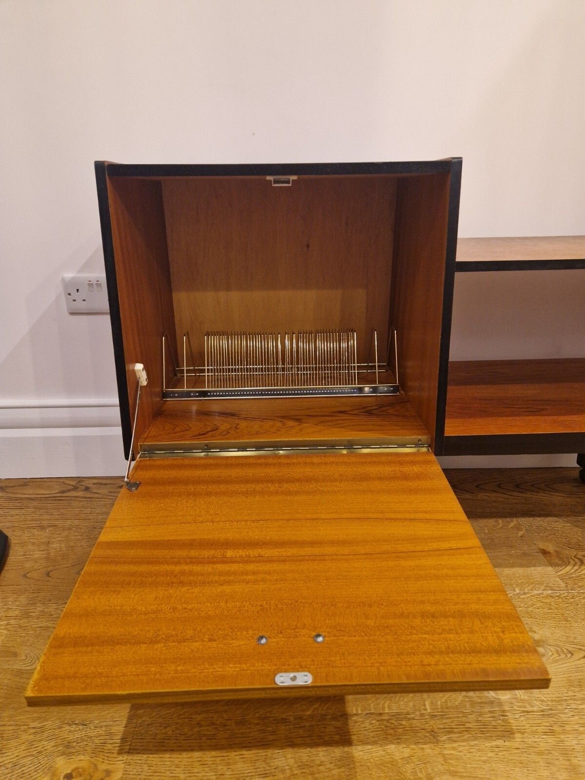 photo furniture Refurbished Mid Century Modern Teak Record & Media Cabinet With Black Accents