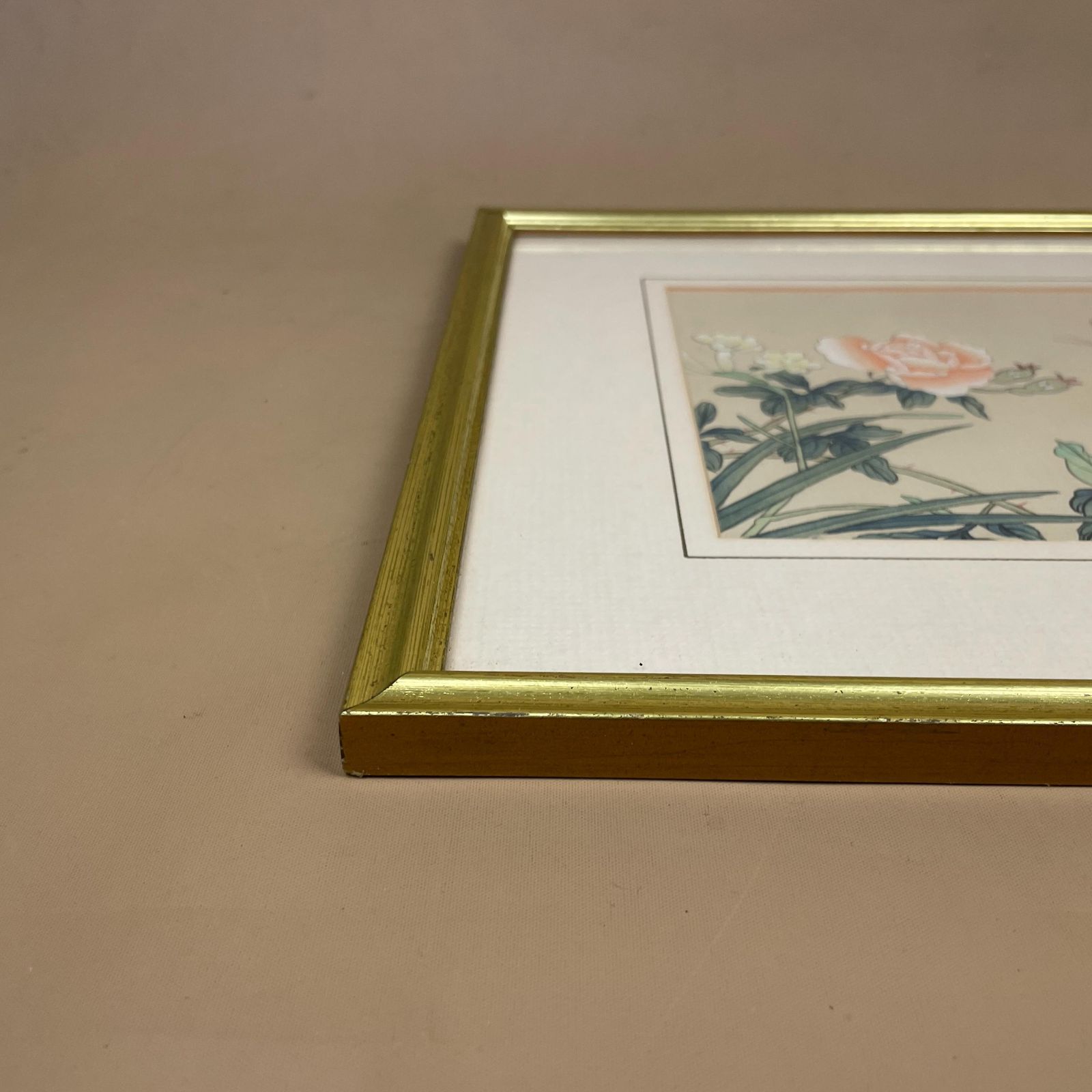 Butterly Flower Picture Hand Painted On Silk Oriental Art Gold Wood Frame Botanical Artwork Chinese Asian Style photo 75.0