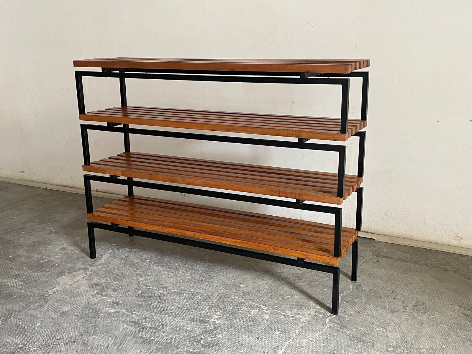 Set Of Four Bench, Solid Oak Wood And Iron Legs, Perriand Style, France 1970s photo furniture