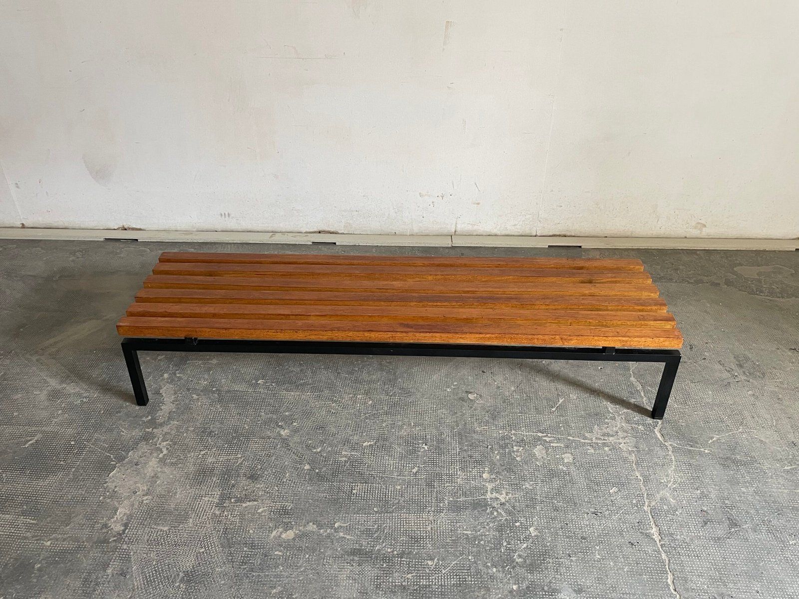 Set Of Four Bench, Solid Oak Wood And Iron Legs, Perriand Style, France 1970s photo 784.0