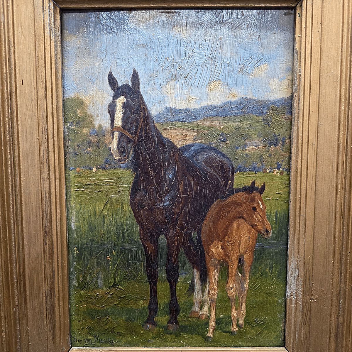 Jean Van Marcke De Lummen Oil Painting Mare With Foal, Early 1800s photo furniture