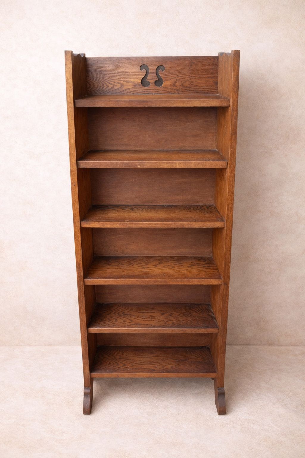 Arts & Crafts Oak Open Bookcase With Decorative Cut Out | Early 20th Century